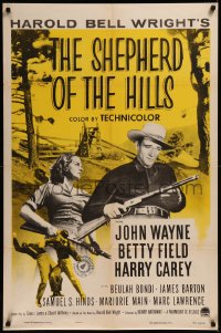 8w1209 SHEPHERD OF THE HILLS 1sh R1955 John Wayne, from Harold Bell Wright novel!