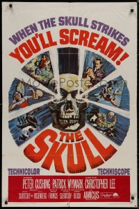 8w1218 SKULL 1sh 1965 Peter Cushing, Christopher Lee, cool horror artwork of creepy skull!