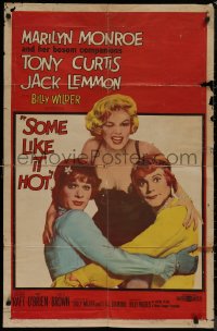 8w1224 SOME LIKE IT HOT 1sh 1959 sexy Marilyn Monroe with Tony Curtis & Jack Lemmon in drag!