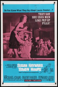 8w1237 STOLEN HOURS 1sh 1963 Susan Hayward, they say she uses men like pep-up pills!