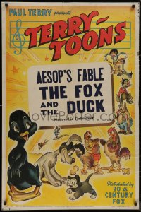 8w1262 TERRY-TOONS 1sh 1940 cool art of Dinky Duck, Paul Terry , Aesop's Fable the Fox and the Duck!