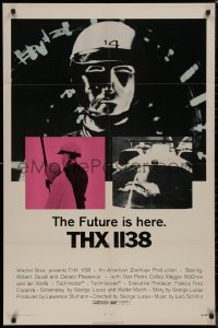 8w1272 THX 1138 1sh 1971 first George Lucas, Robert Duvall, bleak sci-fi, double inset images!