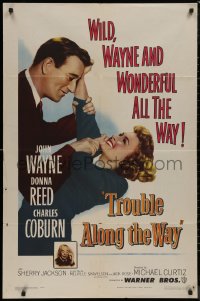 8w1284 TROUBLE ALONG THE WAY 1sh 1953 great image of John Wayne fooling around with Donna Reed!
