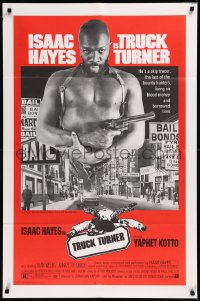 8w1286 TRUCK TURNER 1sh 1974 AIP, cool image of bounty hunter Isaac Hayes with gun, flat finish!