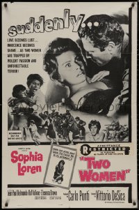 8w1290 TWO WOMEN 1sh 1961 Sophia Loren, Vittorio De Sica, suddenly love becomes lust!