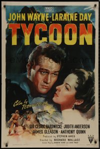 8w1291 TYCOON 1sh 1947 great close up romantic artwork of John Wayne & Laraine Day!