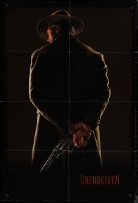 8w1292 UNFORGIVEN teaser 1sh 1992 gunslinger Clint Eastwood w/back turned, undated design!