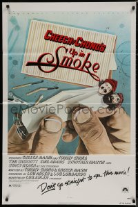 8w1294 UP IN SMOKE recalled 1sh 1978 Cheech & Chong marijuana drug classic, original tagline!