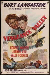 8w1297 VENGEANCE VALLEY 1sh 1951 art of Burt Lancaster holding Joanne Dru & pointing gun!
