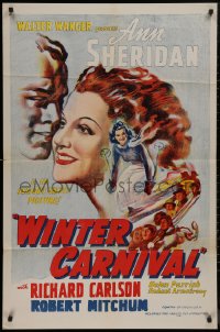 8w1322 WINTER CARNIVAL 1sh R1948 Ann Sheridan, Robert Mitchum top billed but not even in the movie!