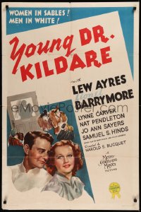 8w1329 YOUNG DR. KILDARE 1sh 1938 Lew Ayres, Lionel Barrymore & pretty Lynne Carver!