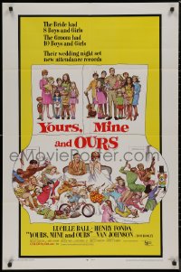 8w1332 YOURS, MINE & OURS 1sh 1968 art of Henry Fonda, Lucy Ball & their 18 kids by Frank Frazetta!
