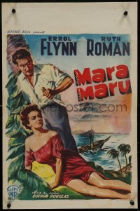 8x0096 MARA MARU Belgian 1952 different Wik art of Errol Flynn & sexy Ruth Roman in the Philippines!