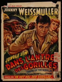 8x0097 MARK OF THE GORILLA Belgian 1950 artwork of Johnny Weissmuller as explorer Jungle Jim!