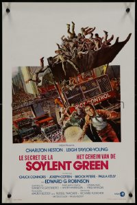 8x0117 SOYLENT GREEN Belgian 1974 art of Charlton Heston trying to escape riot control by John Solie