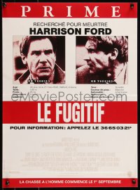 8x0344 FUGITIVE advance French 15x20 1993 Harrison Ford is on the run, cool wanted poster design!