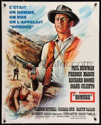 8x0354 HOMBRE French 18x22 1966 cool art of Paul Newman by Boris Grinsson, directed by Martin Ritt!
