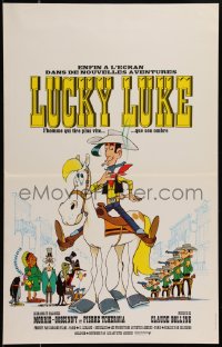 8x0376 LUCKY LUKE French 16x25 1971 great cartoon art of the smoking cowboy hero on his horse!