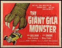 8x0251 GIANT GILA MONSTER 1/2sh 1959 classic art of monster hand grabbing teens in hot rod!