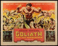 8x0252 GOLIATH & THE BARBARIANS 1/2sh 1959 art of Steve Reeves pulling 2 horses, sexy Chelo Alonso!