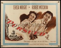 8x0279 PURSUED style A 1/2sh 1947 great close-up image of Robert Mitchum & Teresa Wright!