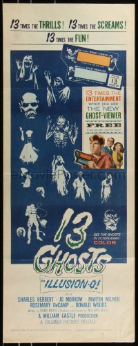 8x0421 13 GHOSTS insert 1960 William Castle, great art of all the spooks, cool horror in ILLUSION-O!