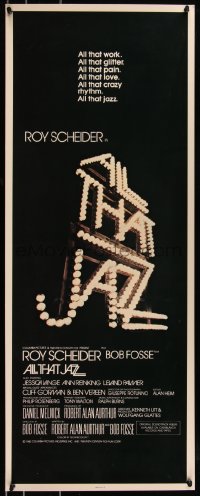8x0427 ALL THAT JAZZ int'l insert 1979 Roy Scheider, Jessica Lange, Bob Fosse musical, title in lights!