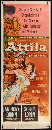 8x0430 ATTILA insert R1962 art of Anthony Quinn as The Hun grabbing sexy Sophia Loren!