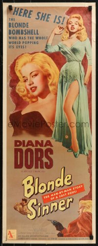 8x0438 BLONDE SINNER insert 1956 sexy eye-filling gasp-provoking blonde bombshell Diana Dors!