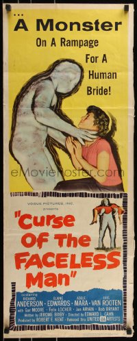 8x0448 CURSE OF THE FACELESS MAN insert 1958 volcano man of 2000 years ago stalks Earth to claim girl!