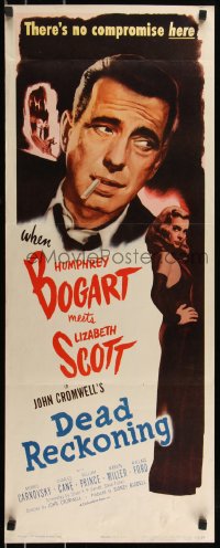 8x0450 DEAD RECKONING insert R1955 cool art of smoking Humphrey Bogart, Lizabeth Scott, ultra rare!