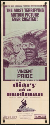 8x0454 DIARY OF A MADMAN insert 1963 Vincent Price in his most chilling portrayal of evil!