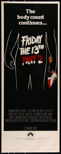 8x0474 FRIDAY THE 13th PART II int'l insert 1981 summer camp slasher horror sequel, the body count continues!