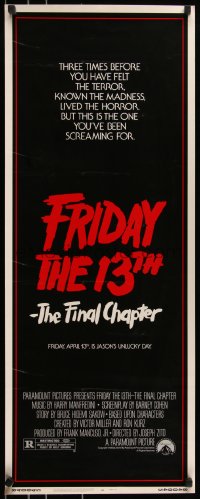 8x0472 FRIDAY THE 13th - THE FINAL CHAPTER insert 1984 Part IV, slasher sequel, Jason's unlucky day!