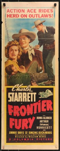 8x0475 FRONTIER FURY insert 1943 art of Charles Starrett, thrill to this hero on horseback!