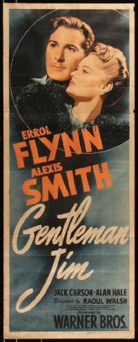 8x0476 GENTLEMAN JIM insert 1942 c/u of Errol Flynn as boxer James J. Corbett & Alexis Smith, rare!