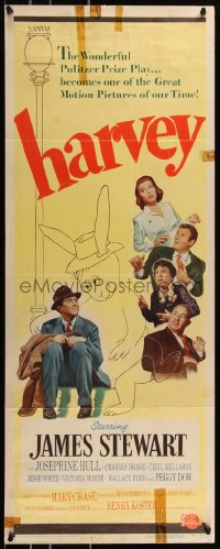 8x0480 HARVEY insert 1950 image of James Stewart sitting with 6 foot imaginary rabbit and cast!