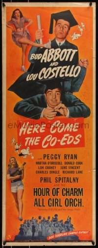 8x0484 HERE COME THE CO-EDS insert 1945 Bud & Lou are loose in a girls' school, ultra rare!