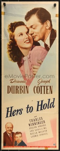 8x0485 HERS TO HOLD insert 1943 romantic close-up of Deanna Durbin & Joseph Cotten!