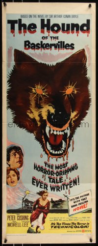 8x0489 HOUND OF THE BASKERVILLES insert 1959 Peter Cushing, great blood-dripping dog artwork!