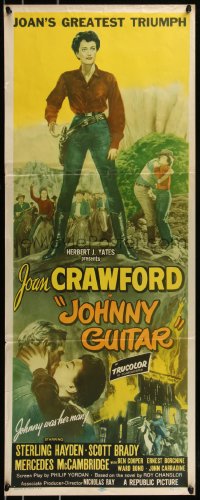 8x0495 JOHNNY GUITAR insert 1954 artwork of Joan Crawford reaching for gun, Nicholas Ray classic!