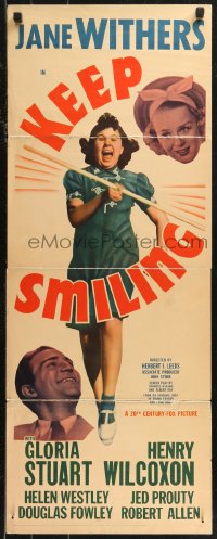 8x0498 KEEP SMILING insert 1938 art of tough girl Jane Withers, Gloria Stuart, Henry Wilcoxon!