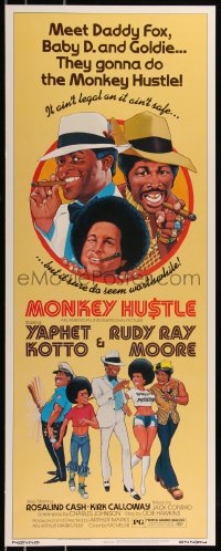 8x0517 MONKEY HUSTLE insert 1976 wacky art of Rudy Ray Moore, Yaphet Kotto & Rosalind Cash!