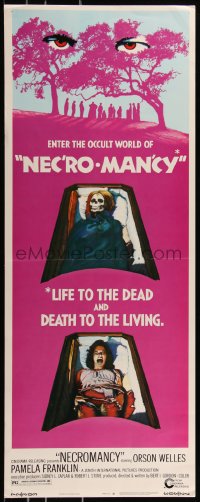 8x0518 NECROMANCY insert 1972 Orson Welles, occult world horror art of girl & skeleton in coffins!