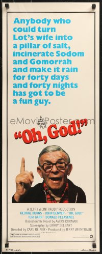 8x0521 OH GOD insert 1977 directed by Carl Reiner, great super close up of wacky George Burns!