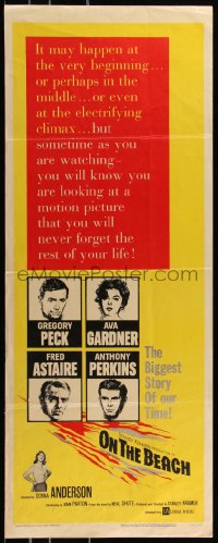 8x0522 ON THE BEACH insert 1959 art of Gregory Peck, Ava Gardner, Fred Astaire & Anthony Perkins!
