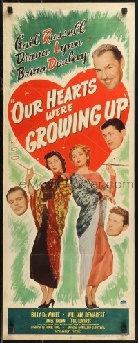 8x0525 OUR HEARTS WERE GROWING UP insert 1946 full-length art of sexy Gail Russell & Diana Lynn!