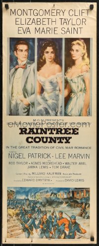 8x0536 RAINTREE COUNTY insert 1957 art of Montgomery Clift, Elizabeth Taylor & Eva Marie Saint!