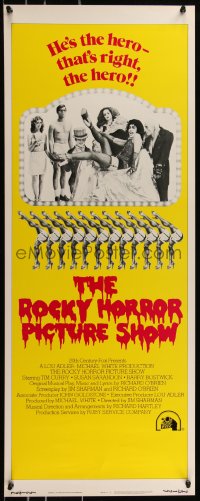8x0543 ROCKY HORROR PICTURE SHOW int'l insert 1975 wacky image of 'the hero' Tim Curry & cast!