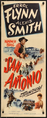 8x0544 SAN ANTONIO insert 1945 great art of Alexis Smith & cowboy Errol Flynn!